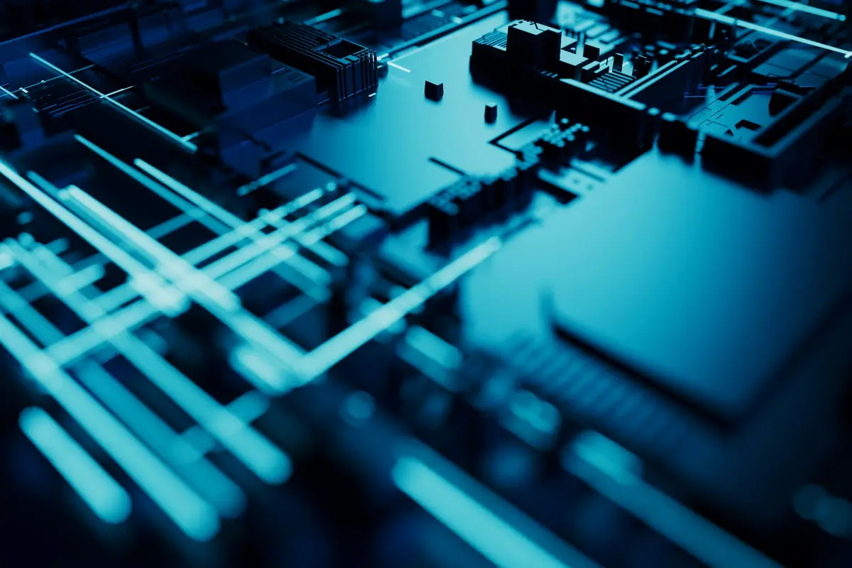 Glowing blue circuit board