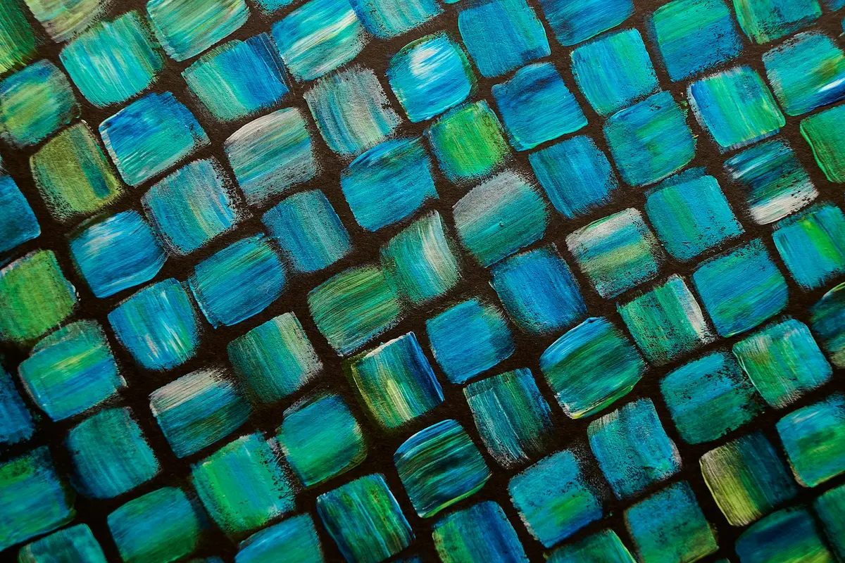 Mosaic of blue and green tiles